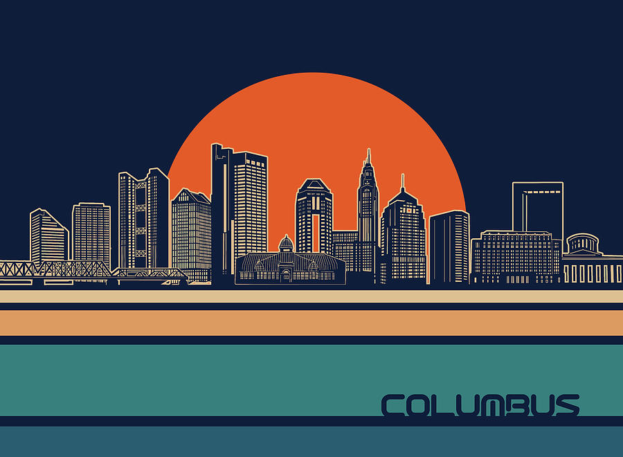 Columbus Skyline Retro 3 Digital Art