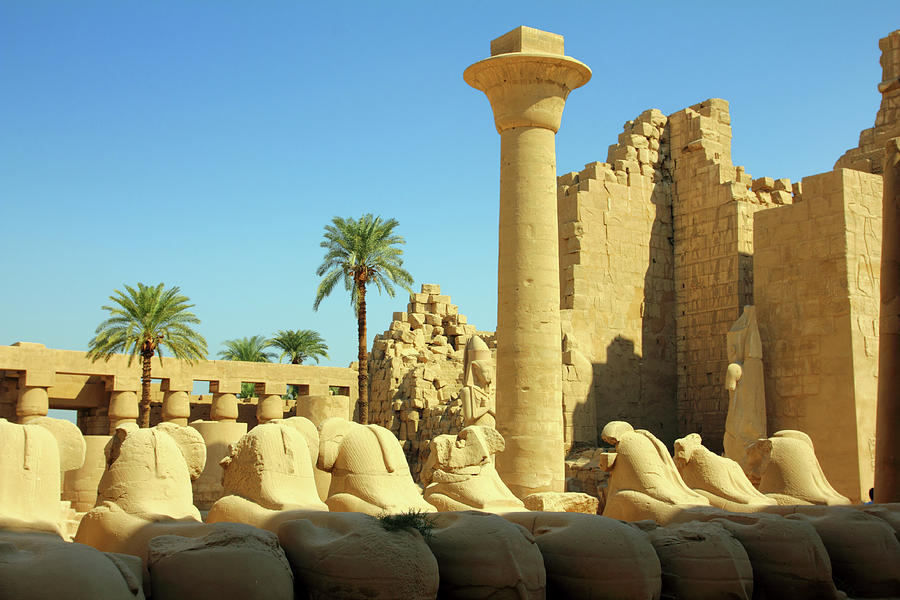 Column And Statues Of Sphinx In Karnak Temple Photograph by Mikhail Kokhanchikov
