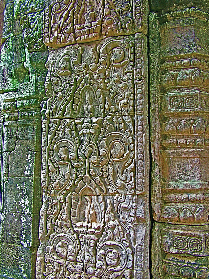 Column Carvings in Bayon Buddhist Temple in Angkor Thom in Angkor Wat Archeological Park, Cambodia Photograph by Ruth Hager