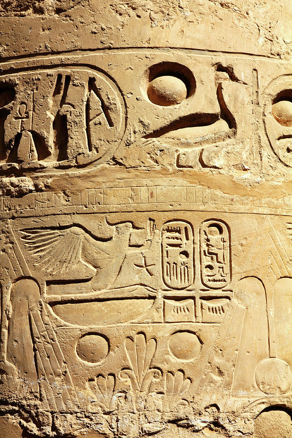 Column With Ancient Egypt Hieroglyphics Relief by Mikhail Kokhanchikov