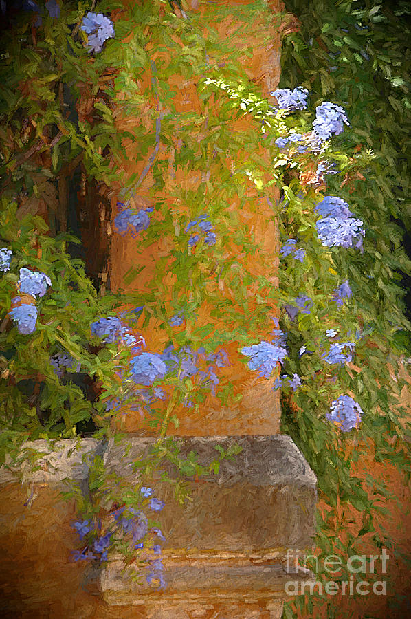 Column With Blue Flowers Photograph