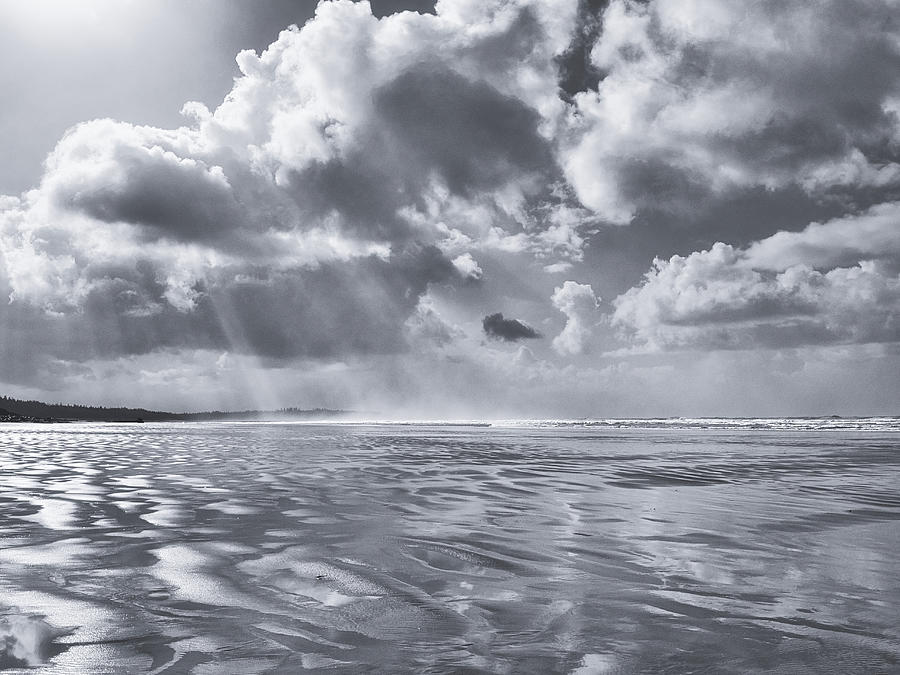 Combers Beach and Sunrays Black and White Photograph by Allan Van Gasbeck