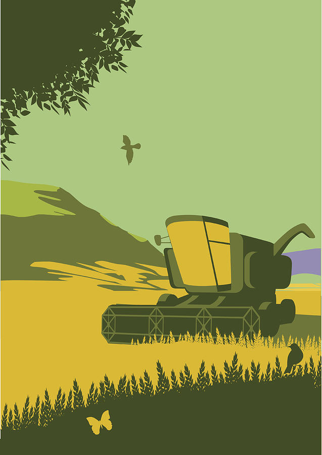Combine Harvester in countryside Drawing by Smartboy10