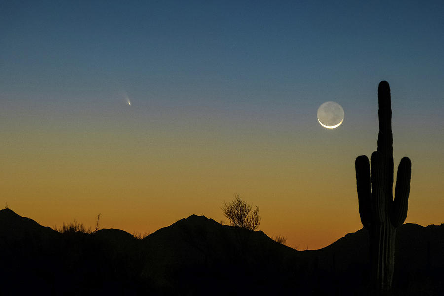 Comet and Moon with Earthshine Photograph by Martha Miller