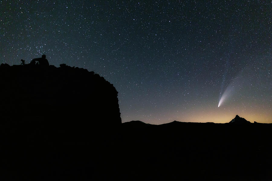 Nature Photograph - Comet Gazers at Dee Wright Observatory by Cat Connor
