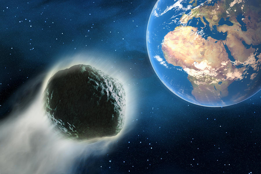 Comet hurtling towards Earth, 3D illustration Drawing by Simone Brandt
