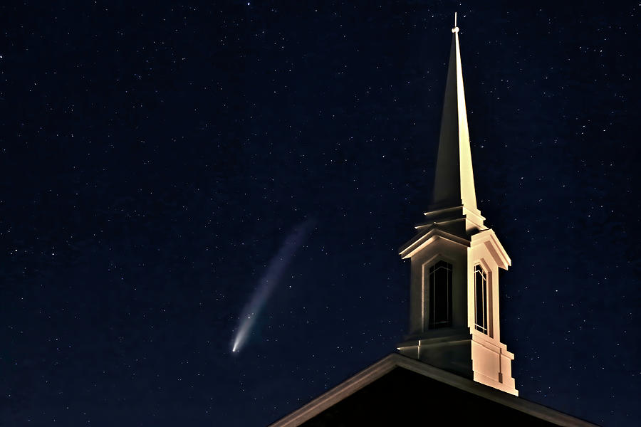 Space Photograph - Comet Neowise by Church Steeple by Donna Kennedy