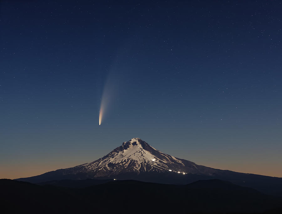 Comet Neowise over Mount Hood Photograph by Kevin Morefield