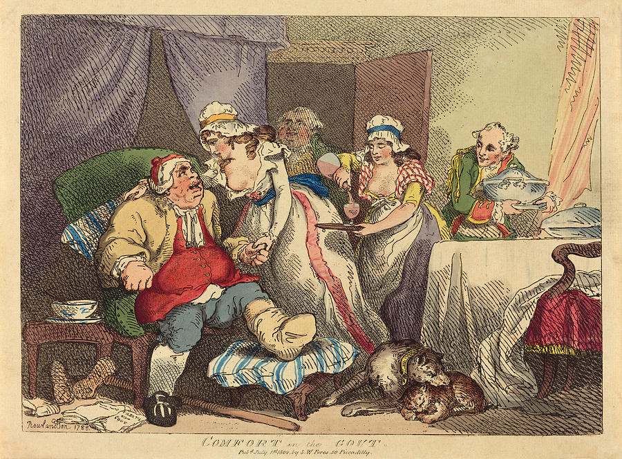 Comfort in the Gout Drawing by Thomas Rowlandson
