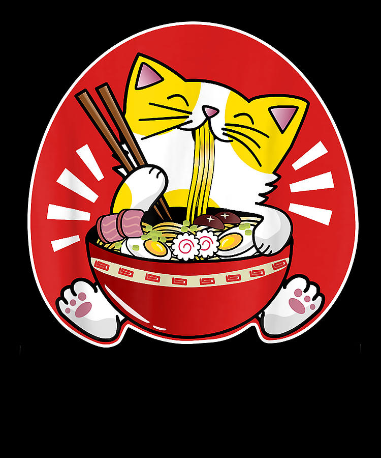 Comfortable Feeling Kawaii Cat Eating Ramen Funny Cat Ramen Anime Japanese T For Fan Digital 4131