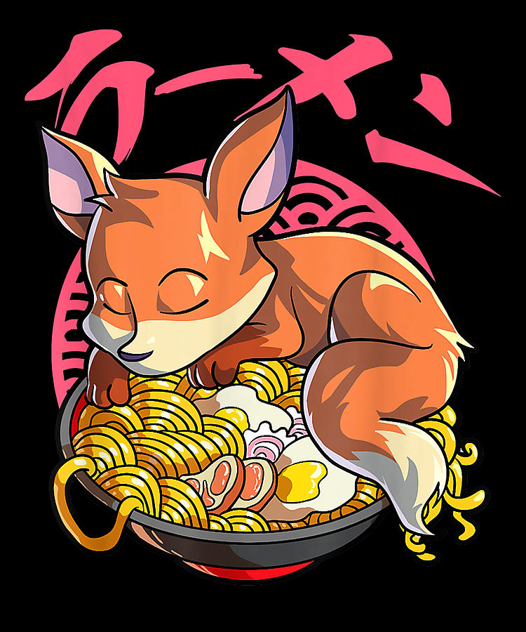 Comfortable Feeling Kawaii Fox Eating Ramen Japanese Noodle Anime Fox ...