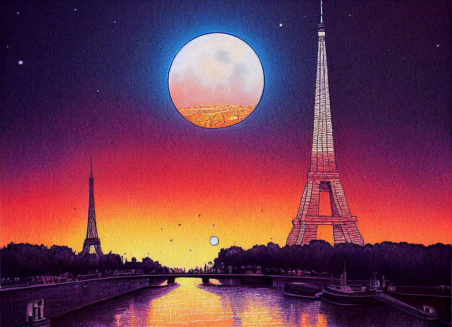 Comic  Book  Illustration  Of  Eiffel  Tower  At  Suns  A0a72e6455  764556392  6452645645563  B35043 Painting