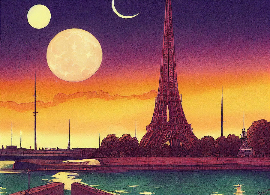 Comic  Book  Illustration  Of  Eiffel  Tower  At  Sunset  Moo  Bacb043cbd  D03b  645696  926455639 Painting