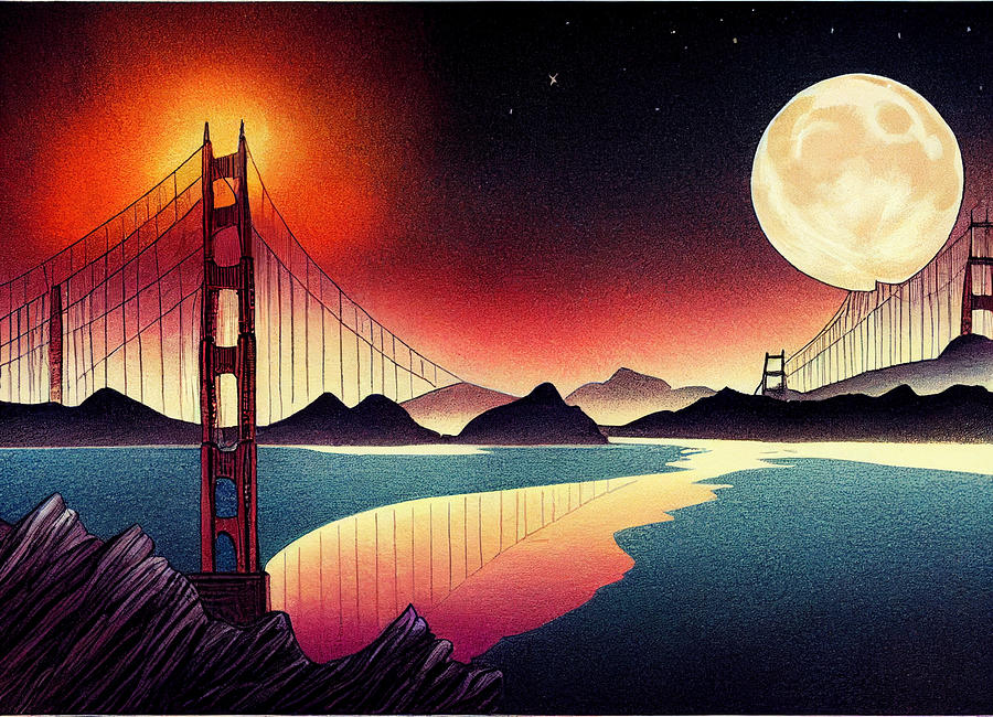 Comic  Book  Illustration  Of  Golden  Gate  Moonligh  Ddd645c303  6b0433  645706  043772  52c6f72ca Painting