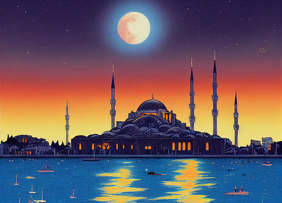 Comic  Book  Illustration  Of  Istanbul  Skyline  Moo  D27c6b0436  7d60  64506459  A57d  733ef764556 Painting