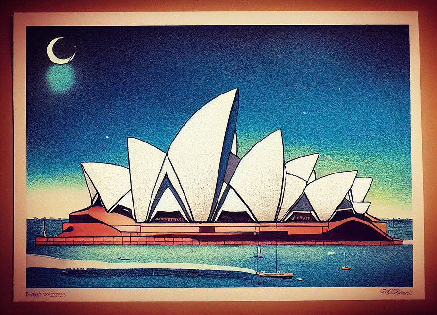 Comic  Book  Illustration  Of  Sydney  Opera  House  M  Df0430043eb645  079645  64526450  0437c7  04 Painting