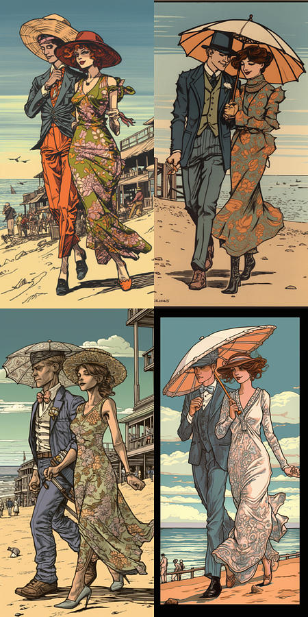 comic  of  beautiful  couple  walking  along  the  bea  ffcf  c  e  bff  fcdcb, by Asar Studios Painting
