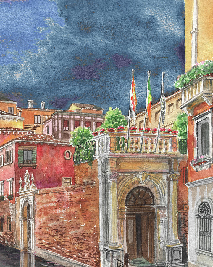 Coming Storm In Venice Watercolor Skies  Painting by Irina Sztukowski