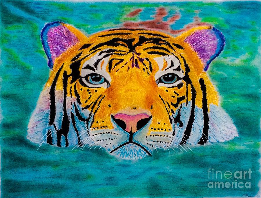 Swimming Tiger  Pastel by Natalia Wallwork