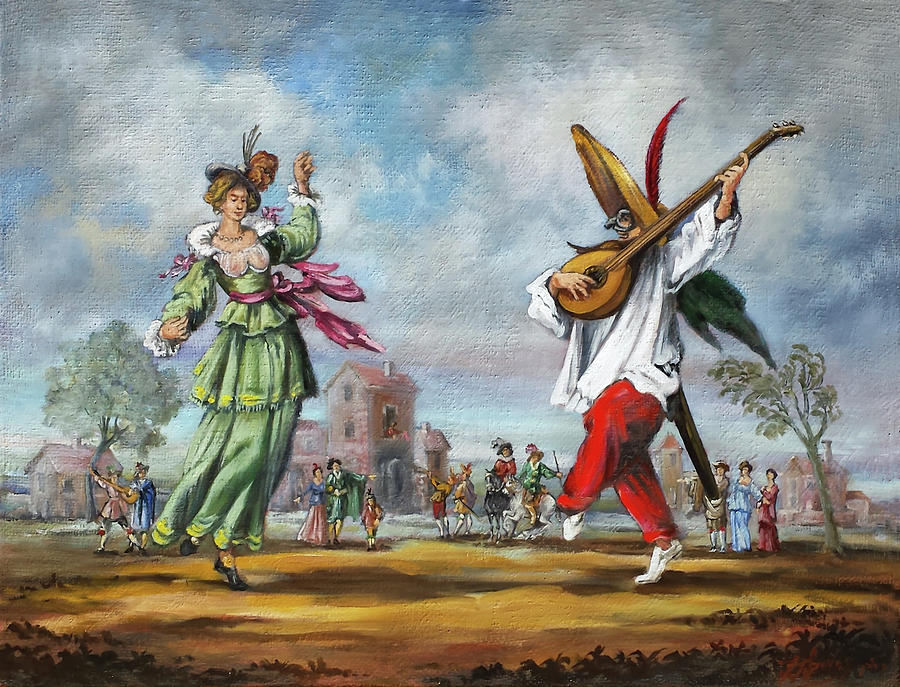Commedia dellarte - Riciulina and Metzetin Painting by Irek Szelag