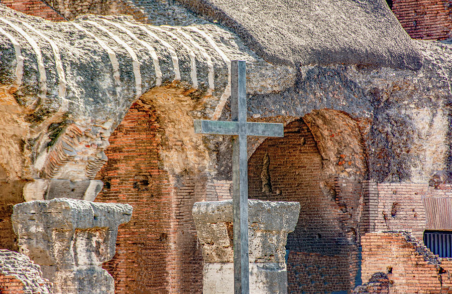 Commemorative Cross in the Roman Coliseum Photograph by Marcy Wielfaert