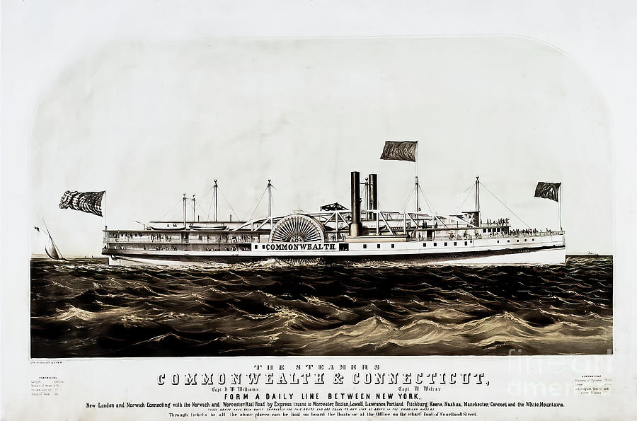 Commonwealth and Connecticut Vintage Steamship Poster 1860 Drawing by M G Whittingham