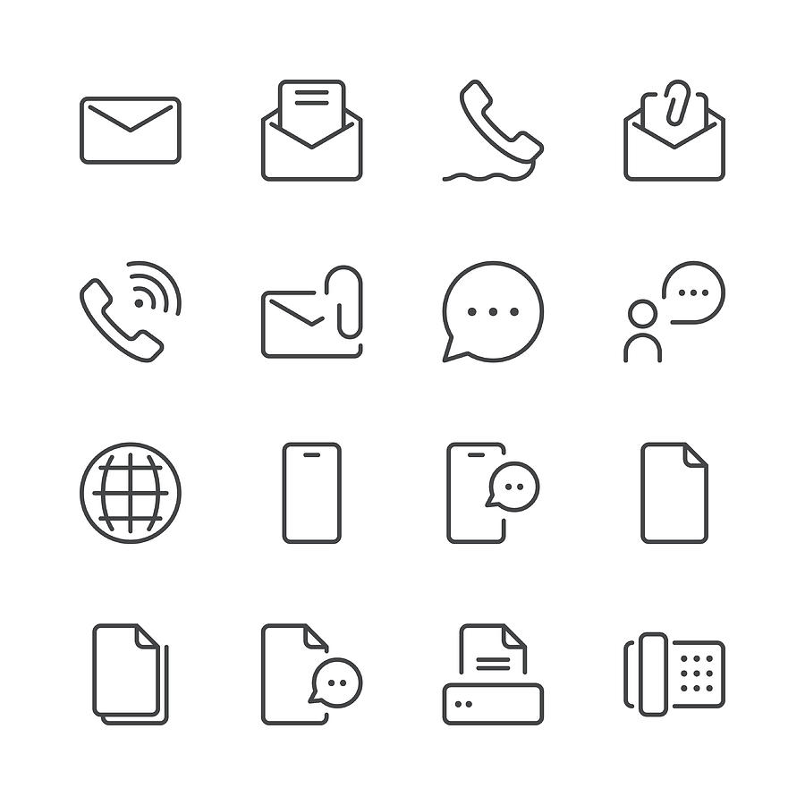 Communication Icons set 1 | Black Line series Drawing by Calvindexter