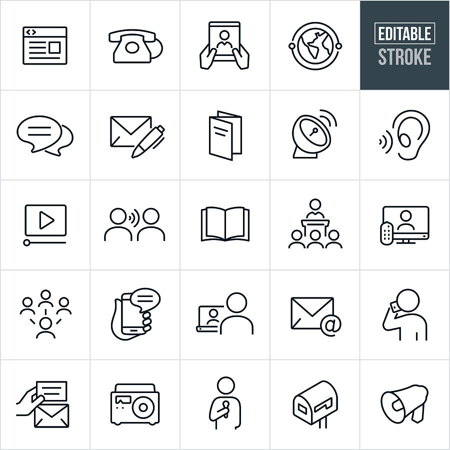 Communications Thin Line Icons - Editable Stroke Drawing by Appleuzr