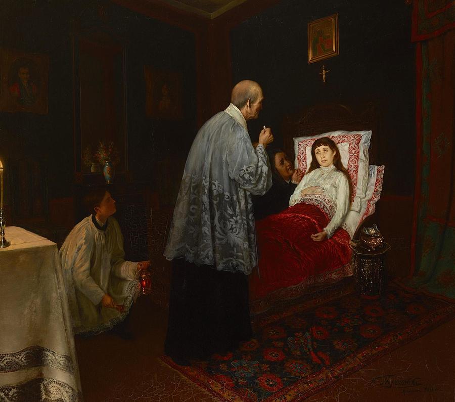 Communion of a Sick Woman Painting by Wincenty Trojanowski Polish | Pixels