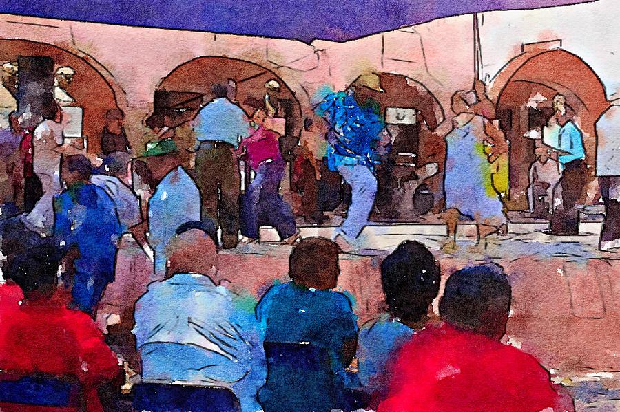 Community dancing party - watercolor Mixed Media by Tatiana Travelways
