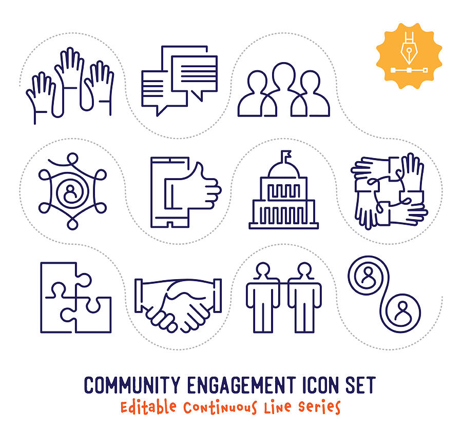 Community Engagement Editable Continuous Line Icon Pack Drawing by Ilyast