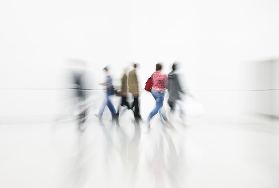 Commuters Rushing in White Interior, Blurred Motion Photograph by Bim