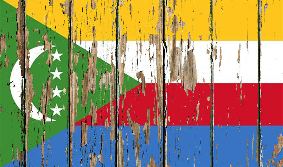 Comoros Flag Peeling Paint Distressed Barnwood Mixed Media