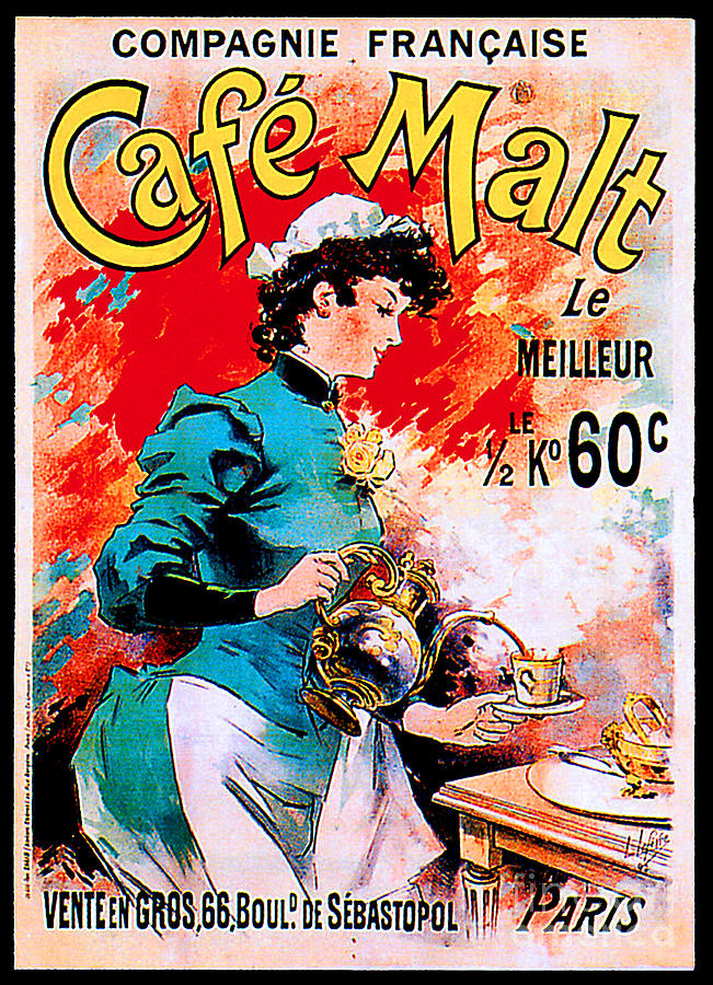 Compagnie Francaise Cafe  Malt Advertising Poster Painting by Lucien Lefevre