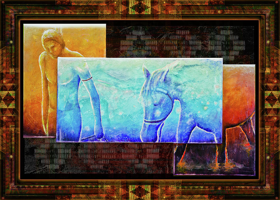 Abstract Painting - Companions Along the Red Road II by Kevin Chasing Wolf Hutchins