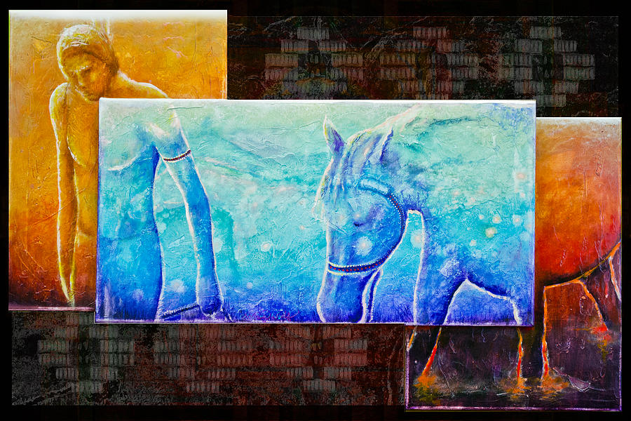 Abstract Painting - Companions on the Red Road by Kevin Chasing Wolf Hutchins