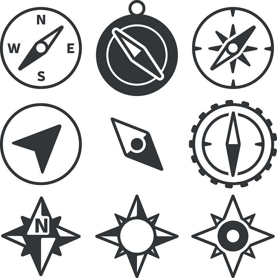 Compass and Navigation Icons Drawing by Filo