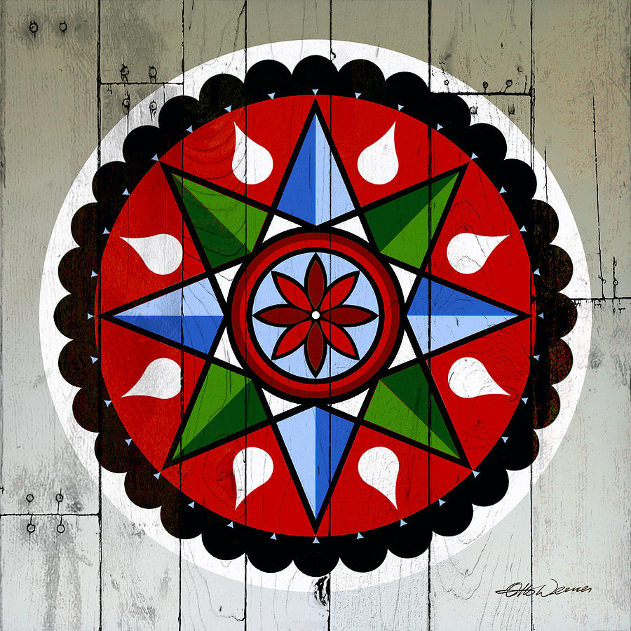 Barn Painting - Compass Hex Design by Hanne Lore Koehler