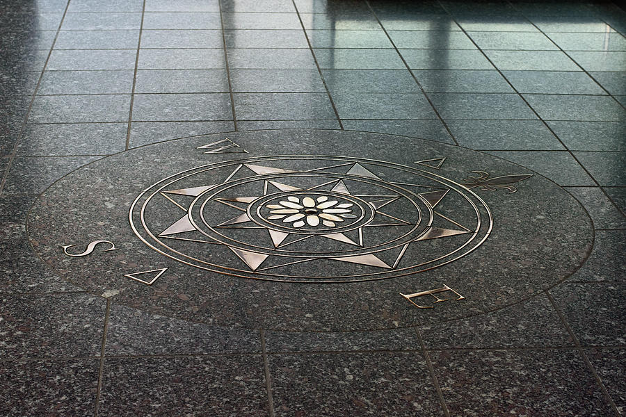 Compass Rose Inlay In Granite Floor Photograph by Sue Capuano