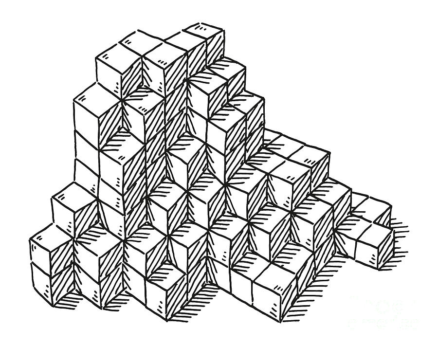 Complex Group Of Building Blocks Drawing Drawing by Frank Ramspott
