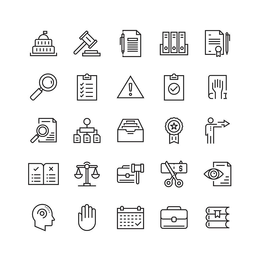 Compliance and Regulations Related Vector Line Icons Drawing by Cnythzl