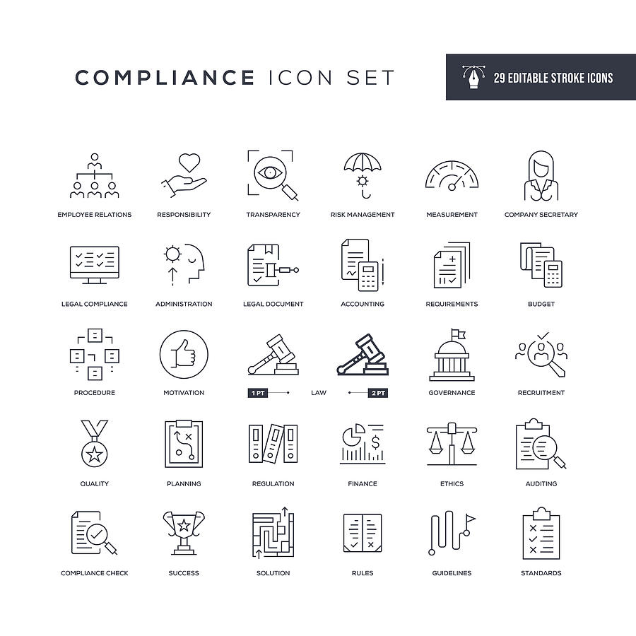 Compliance Editable Stroke Line Icons Drawing by Enis Aksoy