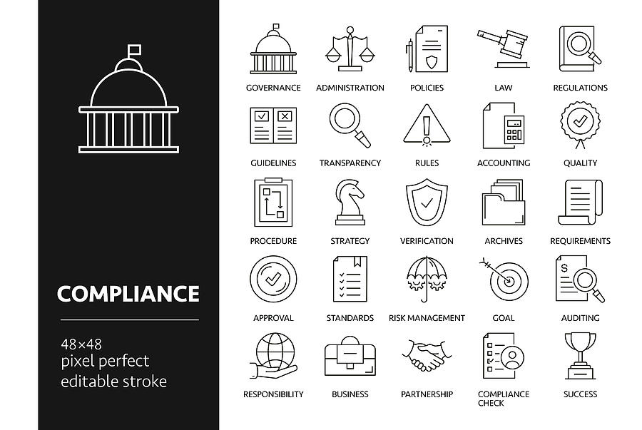 Compliance Line Icon Set Drawing by Ozcan Yalaz