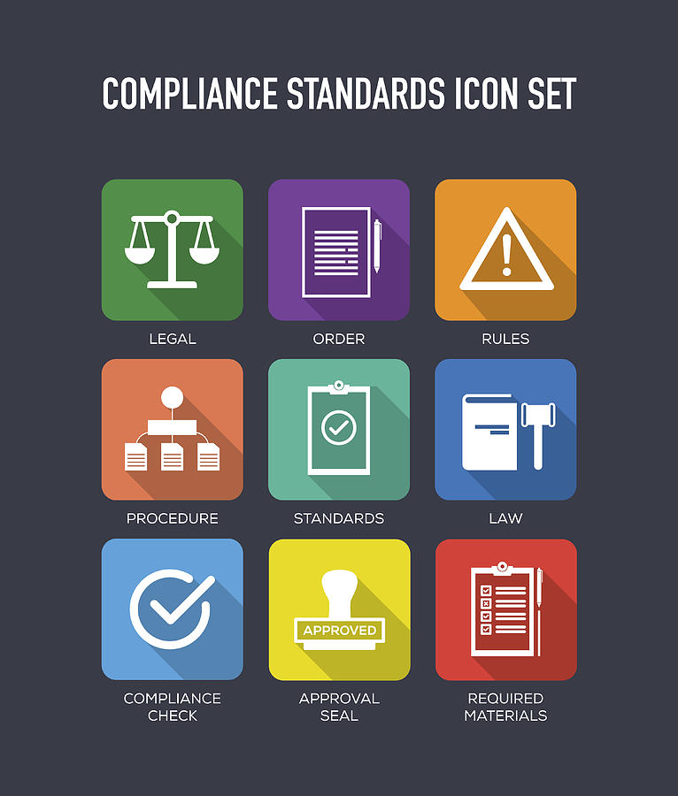 Compliance Standards Flat Icons Set Drawing by Cnythzl