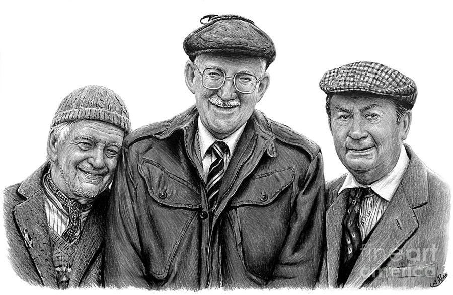 Compo, Foggy and Clegg bw ver Drawing by Andrew Read