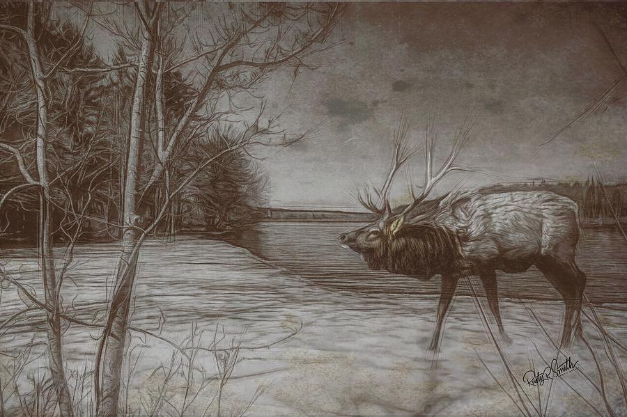Composite Art Photograph of Bull Elk on Ice. by Rusty R Smith Composite Art Photograph of Bull Elk on Ice. by Rusty R Smith