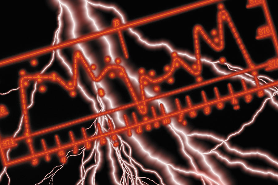 Composite of lightning bolts and EKG sine waves Photograph by Comstock