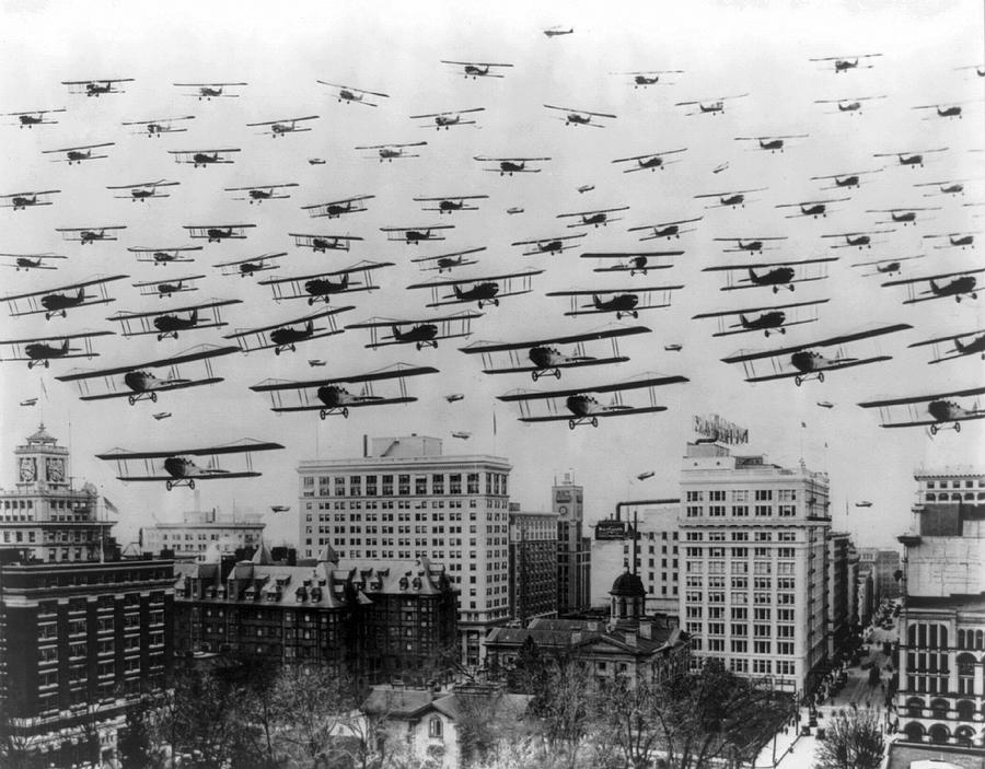 Composite Photo Showing Many Planes Over Portland Oregon - 1920 Photograph by War Is Hell Store