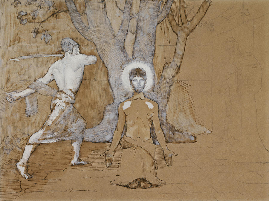 Composition Formed by Three Characters Drawing by Pierre Puvis de Chavannes
