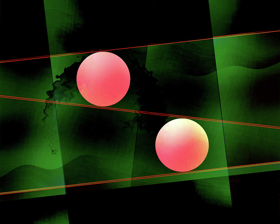 Abstract Digital Art - Composition in Green and Pink by Jon Woodhams